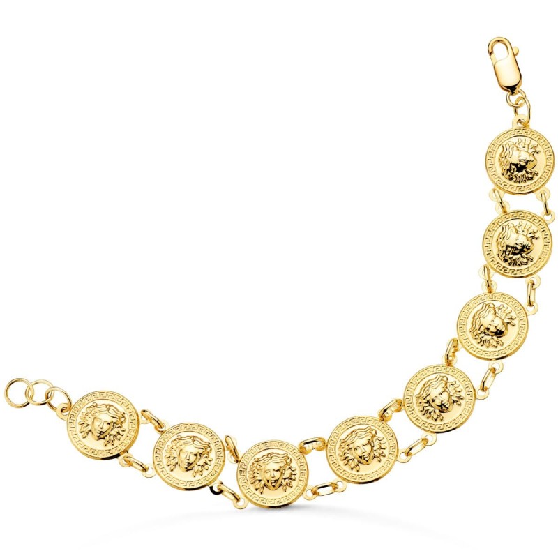Pulsera Oro Bicolor Con Medusas Redondas En Brillo 15 Mm Largo 19Cm oro 18k