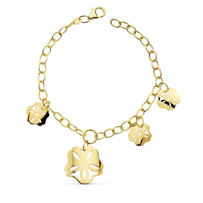 Pulsera Cadena Y Flor Oro Amarillo 18Cm oro 18k