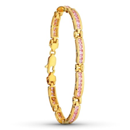 Pulsera Oro Amarillo Tramos Piedras Rosa oro 18k