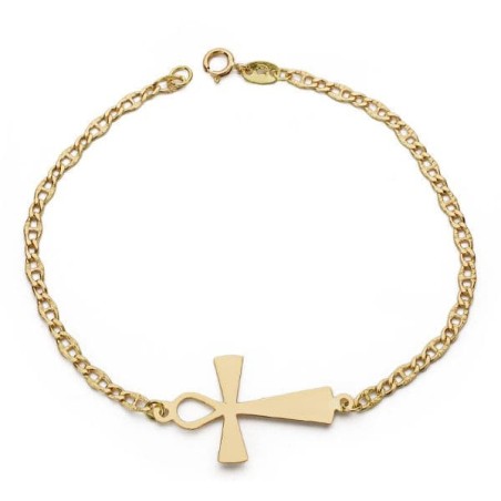 Pulsera Oro Amarillo Cruz De La Vida 19Cm oro 18k
