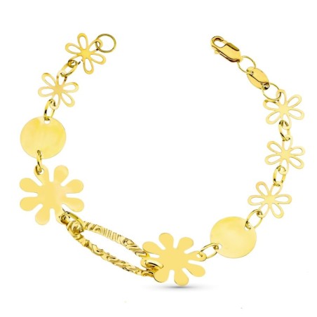 Pulsera Oro Amarillo Flores 19Cm oro 18k