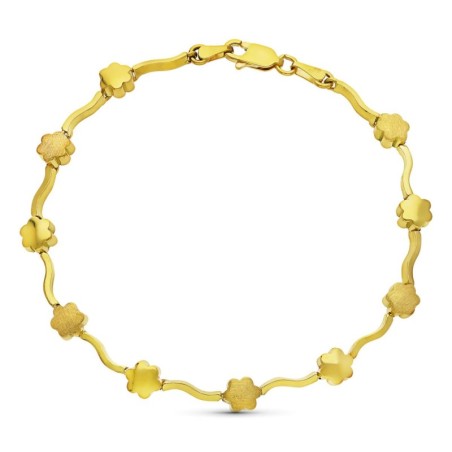 Pulsera Oro Amarillo Flores Mate Y Brillo oro 18k