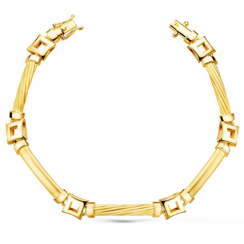 Pulsera Oro Amarillo Eslabones Y Cuadrados Ancho 8 Mm Largo 20Cm oro 18k