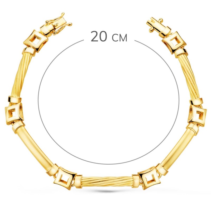 Pulsera Oro Amarillo Eslabones Y Cuadrados Ancho 8 Mm Largo 20Cm oro 18k