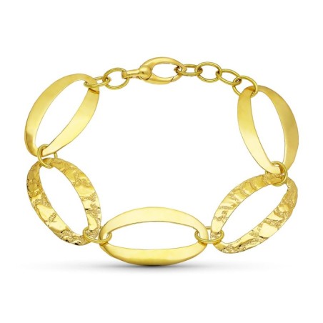 Pulsera Oro Amarillo Eslabon Oval Brillo Y Labrado oro 18k