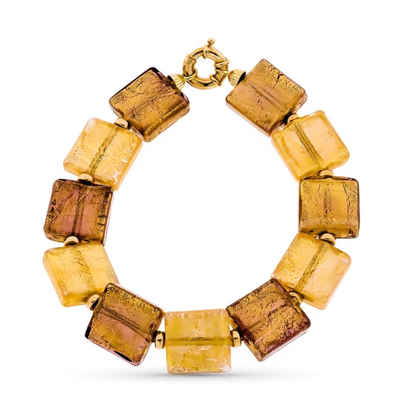 Pulsera Oro Amarillo Y Murano Cuadrado oro 18k