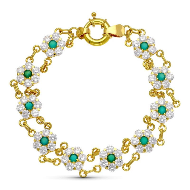 Pulsera Oro Amarillo Cuajos Circonitas oro 18k