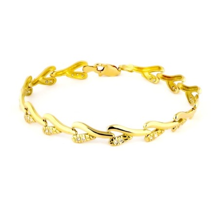 Pulsera Oro Amarillo Hojas Con Circonitas oro 18k