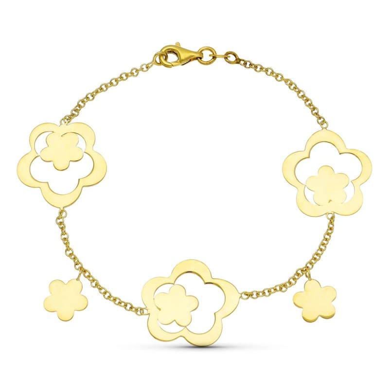 Pulsera Oro Amarillo Flores oro 18k