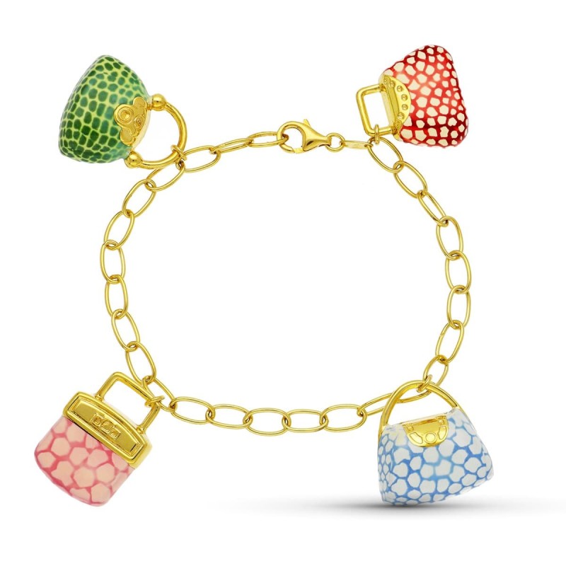 Pulsera Oro Amarillo Fetiches Esmalte oro 18k