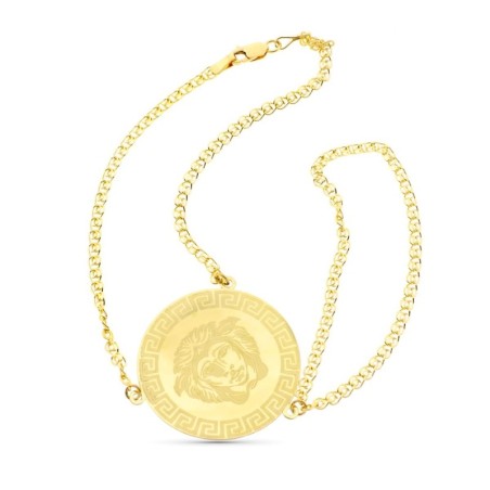Pulsera Oro Amarillo India Con Moneda Greca Laser Matizada oro 18k