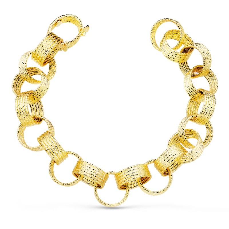 Pulsera Oro Amarillo Eslabones Redondos Huecos Ancho 12 Mm Largo 20Cm oro 18k