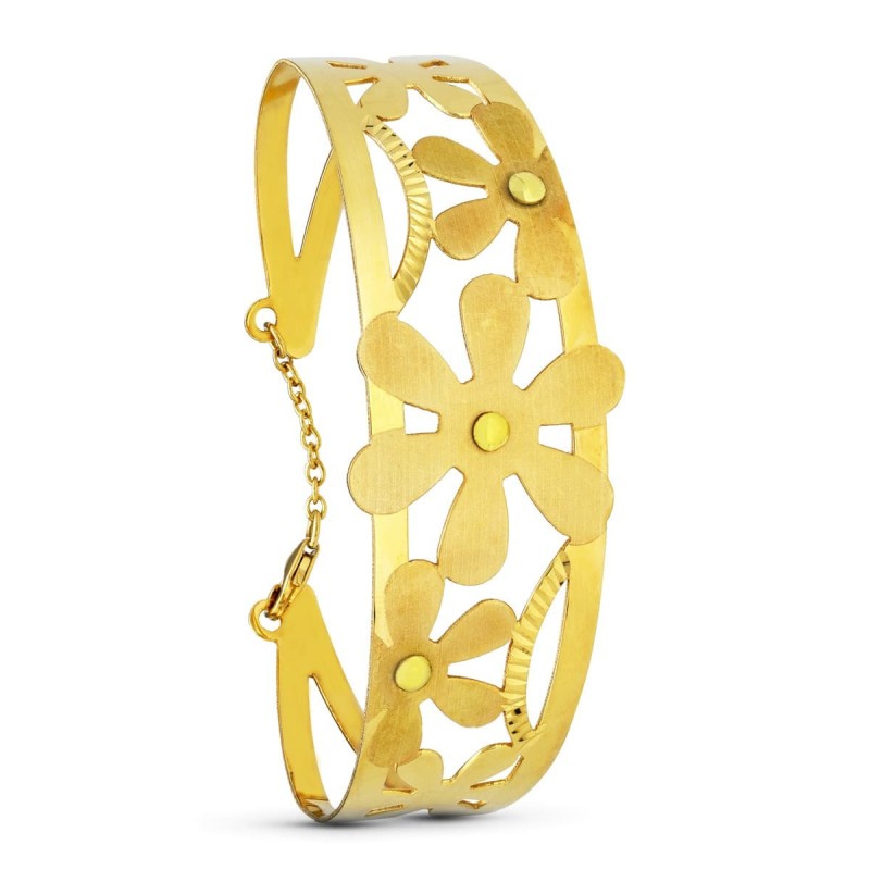 Pulsera Oro Amarillo Flores Laser oro 18k