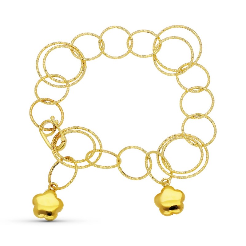 Pulsera Oro Amarillo Eslabones Y Flor oro 18k