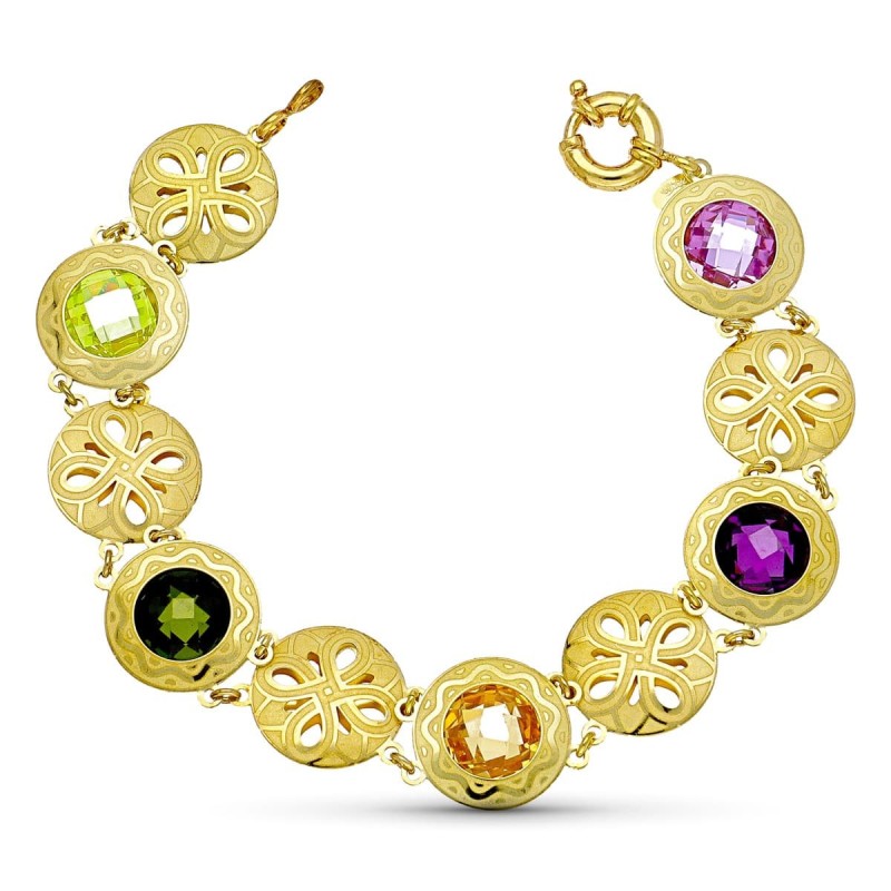 Pulsera Oro Amarillo Laser Piedras Color oro 18k