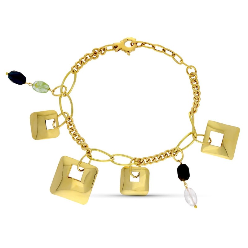 Pulsera Oro Amarillo Piedras Y Cuadrados oro 18k