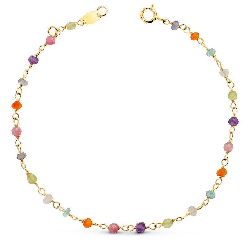 Pulsera Oro Amarillo Bolas Colores 3Mm. Largo: 18.5 Cm oro 18k