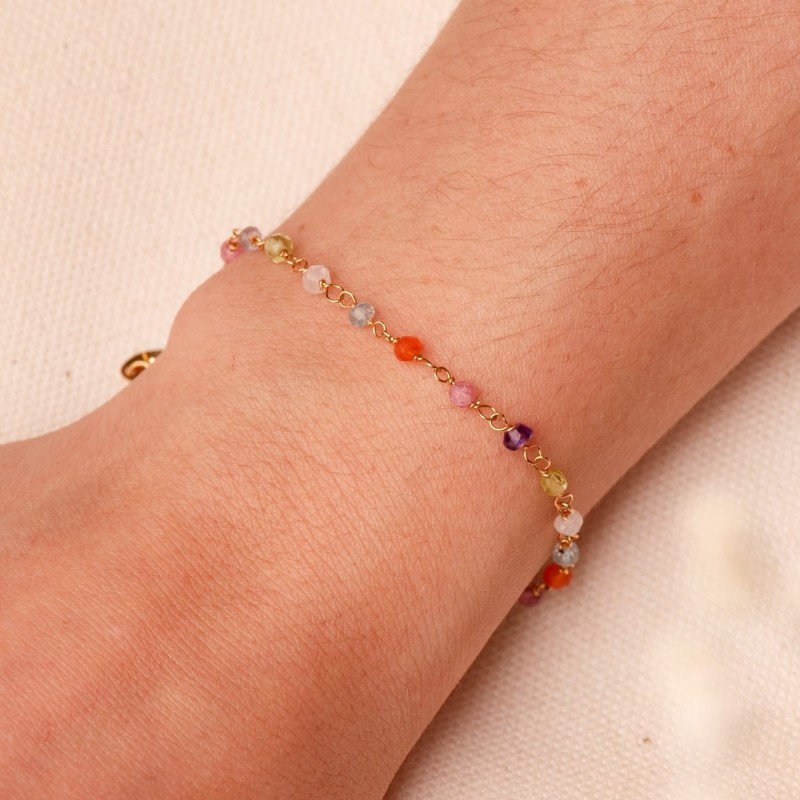 Pulsera Oro Amarillo Bolas Colores 3Mm. Largo: 18.5 Cm oro 18k