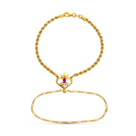 Pulsera Oro Amarillo India Rubi Corazon oro 18k