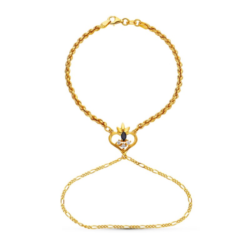 Pulsera Oro Amarillo India Zafiro Corazon oro 18k