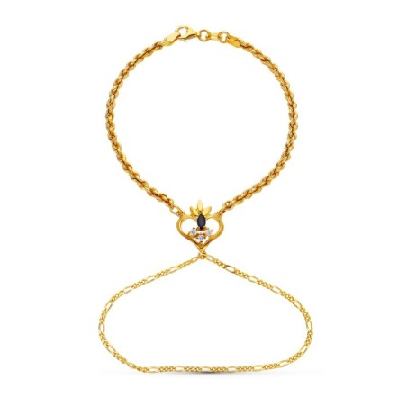 Pulsera Oro Amarillo India Zafiro Corazon oro 18k