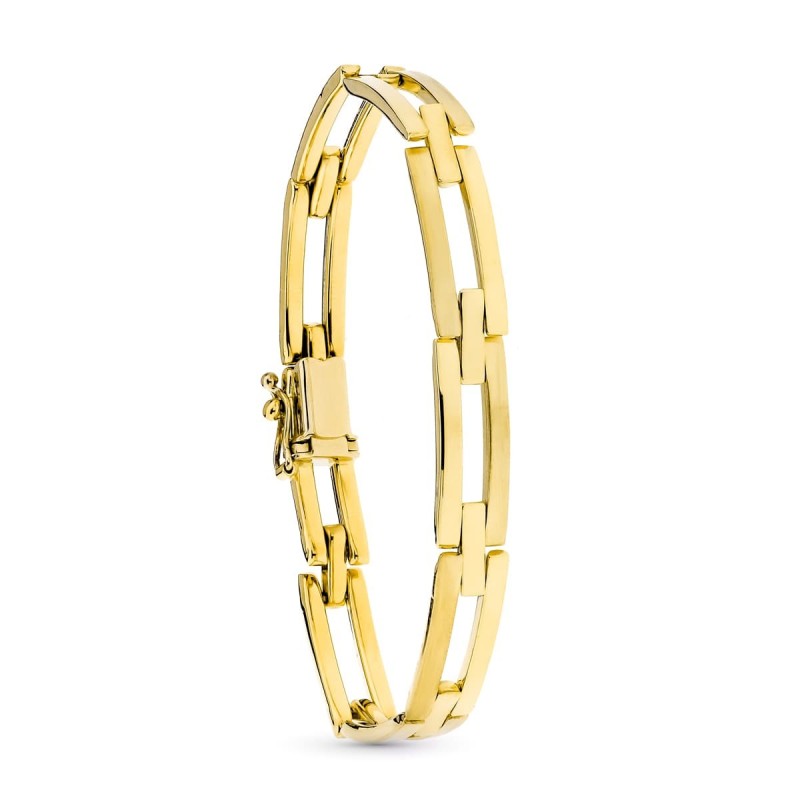 Pulsera Oro Amarillo Eslabon Rectantular Mate Y Brillo oro 18k