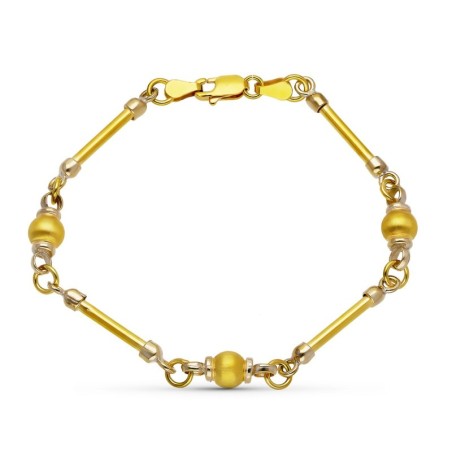 Pulsera Oro Amarillo Barra Y Bolas oro 18k