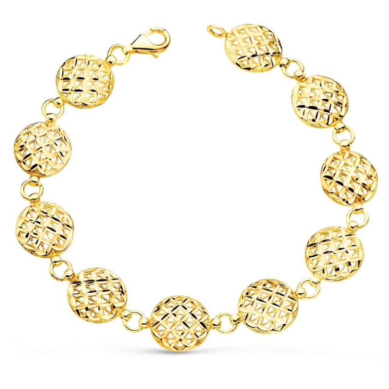 Pulsera Oro Amarillo Motivos Redondos Tallados 12 Mm 20.5 Cm oro 18k