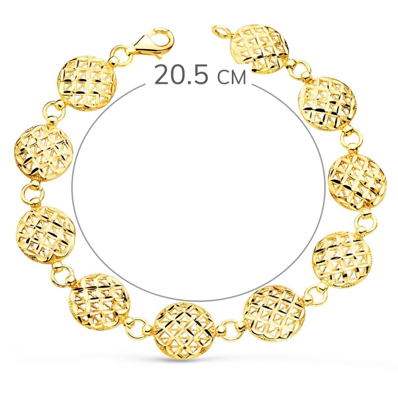 Pulsera Oro Amarillo Motivos Redondos Tallados 12 Mm 20.5 Cm oro 18k