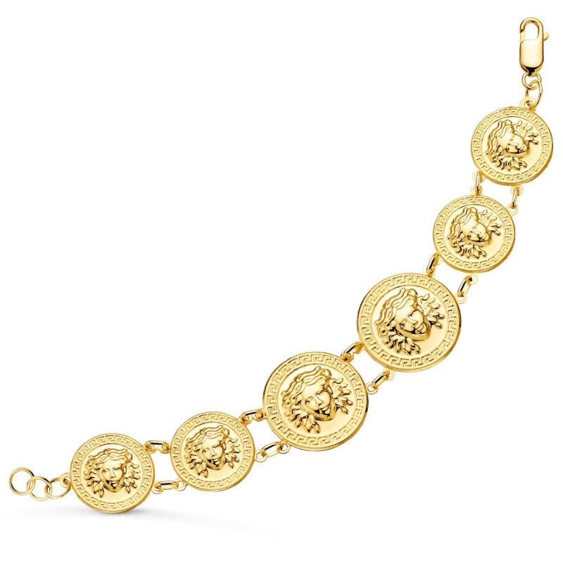 Pulsera Oro Amarillo Con Medusas De 25 Y 20 Mm En Brillo Largo 20.5 Cm oro 18k