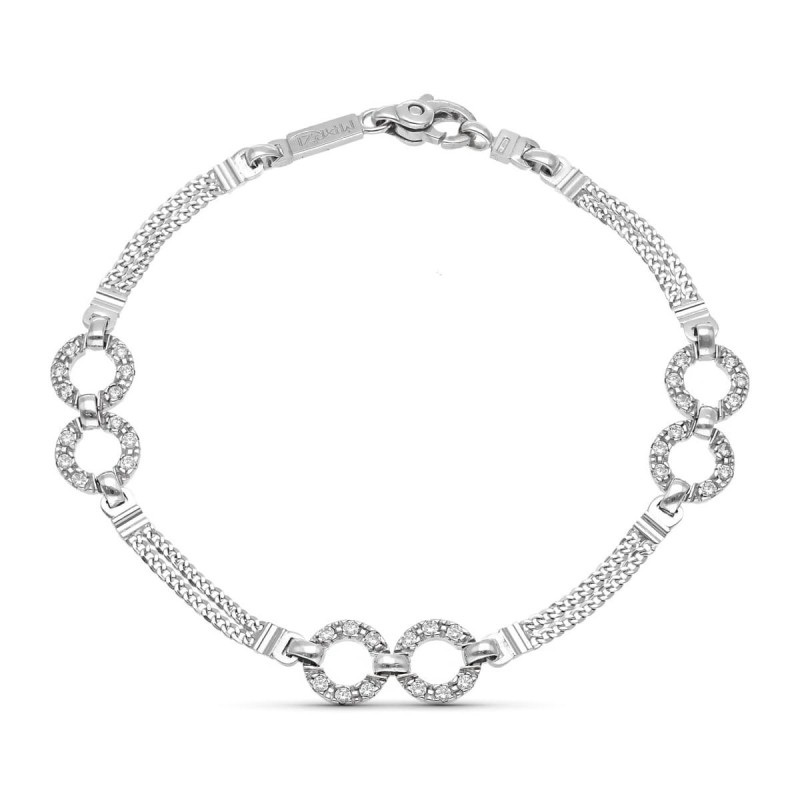 Pulsera Oro Blanco Tramos Y Circulos Con Circonitas18.5 Cm oro 18k