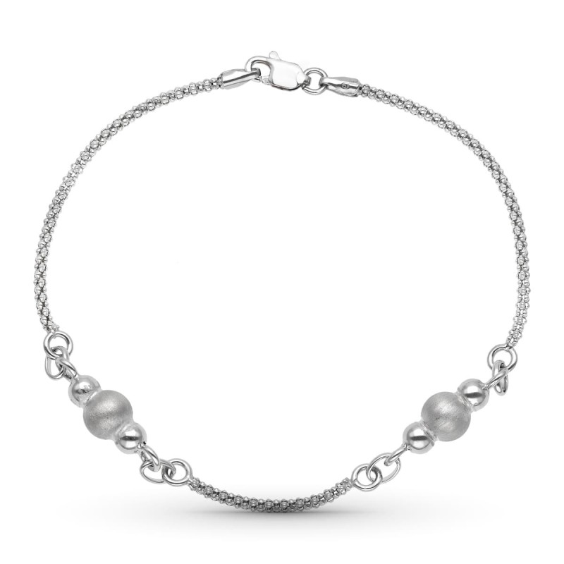 Pulsera Oro Blanco Cadena Y Bolas Mate Y Brillo oro 18k