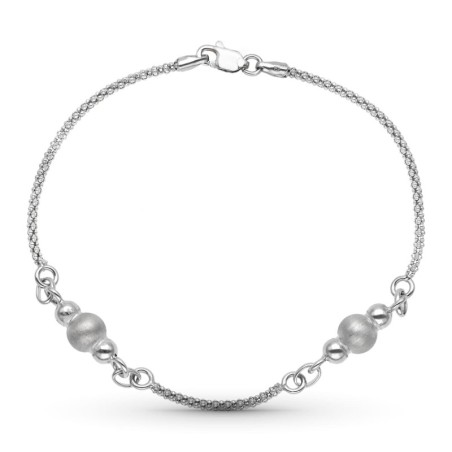 Pulsera Oro Blanco Cadena Y Bolas Mate Y Brillo oro 18k