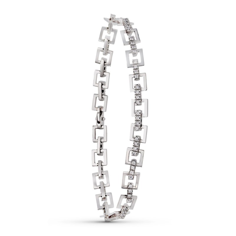 Pulsera Oro Blanco Eslabones Cuadrados Circonitas oro 18k