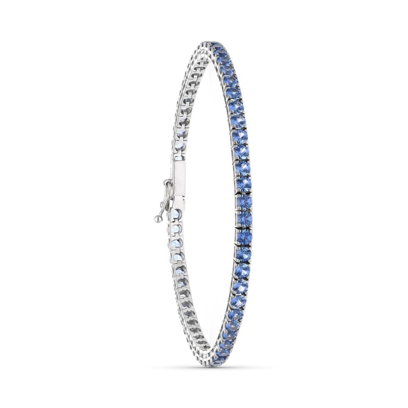 Pulsera Oro Blanco Piedras Azules 19Cm oro 18k