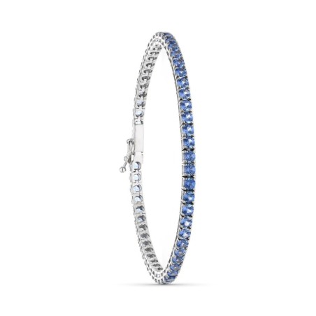 Pulsera Oro Blanco Piedras Azules 19Cm oro 18k