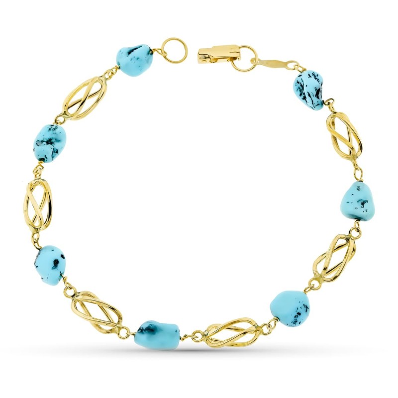 Pulsera Oro Amarillo Jaula Y Turquesa 19Cm oro 18k