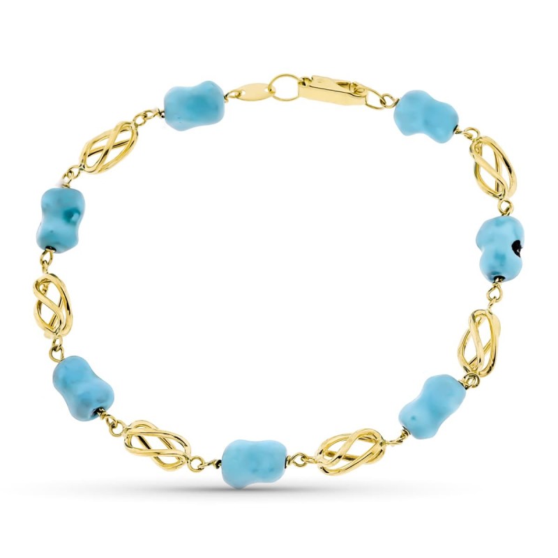 Pulsera Oro Amarillo Jaula Y Turquesa 19Cm oro 18k