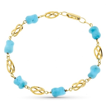 Pulsera Oro Amarillo Jaula Y Turquesa 20Cm oro 18k