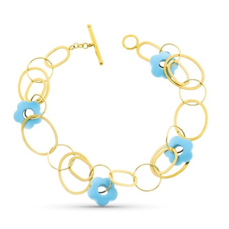 Pulsera Oro Amarillo Circulos Y Flor Turquesa 20Cm oro 18k