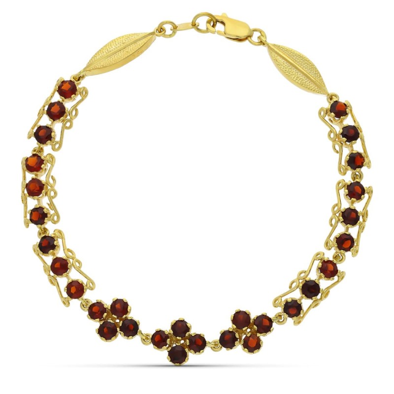 Pulsera Oro Amarillo Y Granates 19Cm oro 18k