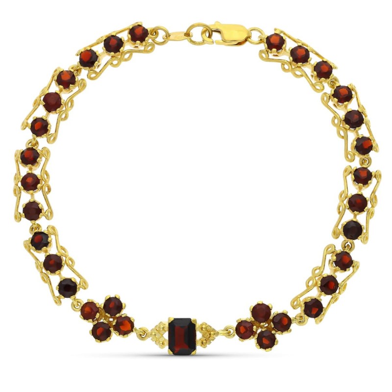 Pulsera Oro Amarillo Y Granates 19Cm oro 18k