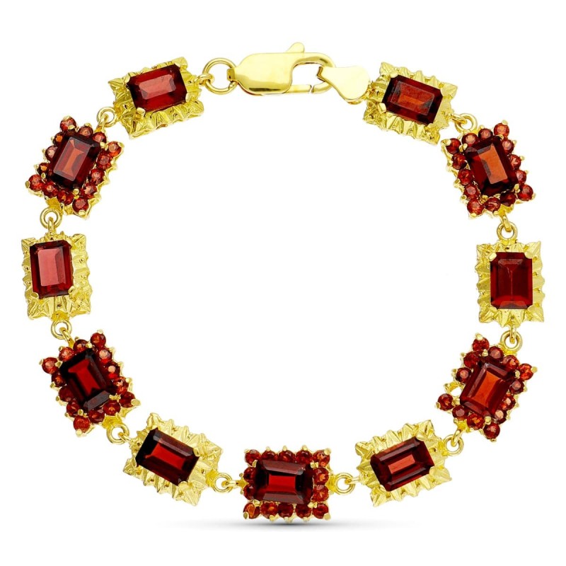 Pulsera Oro Amarillo Granates 19Cm oro 18k