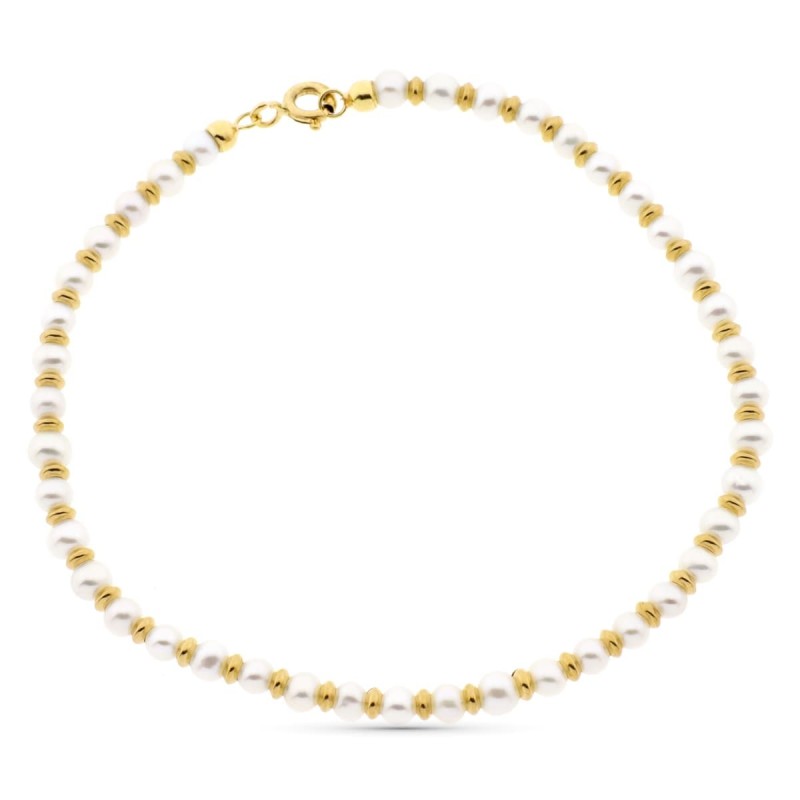 Pulsera Oro Amarillo Perla 3 Mm Y Anillas Brillo 19Cm oro 18k