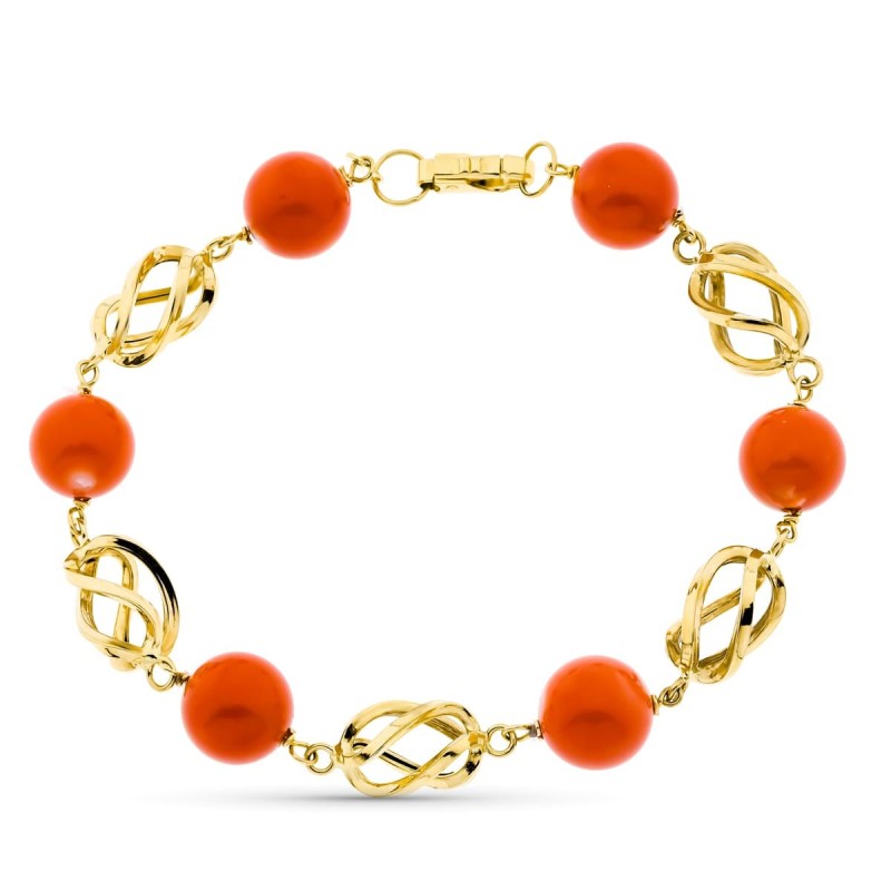 Pulsera Oro Amarillo Jaulas Coral Fino Japones 9 9.5 Mm 19Cm oro 18k