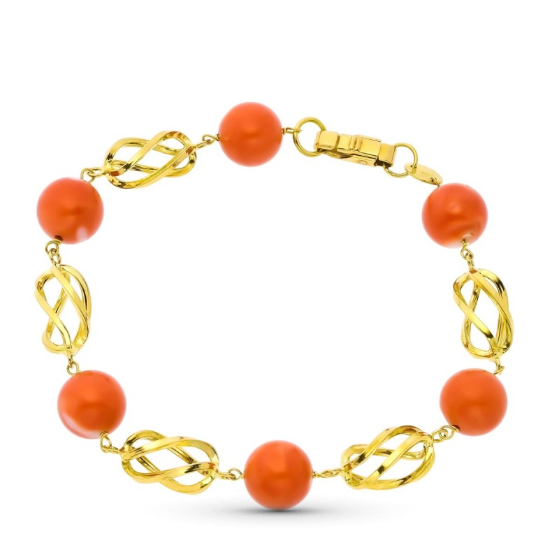 Pulsera Oro Amarillo Jaulas Y Coral Fino Japones 10.5 Mm 20Cm oro 18k