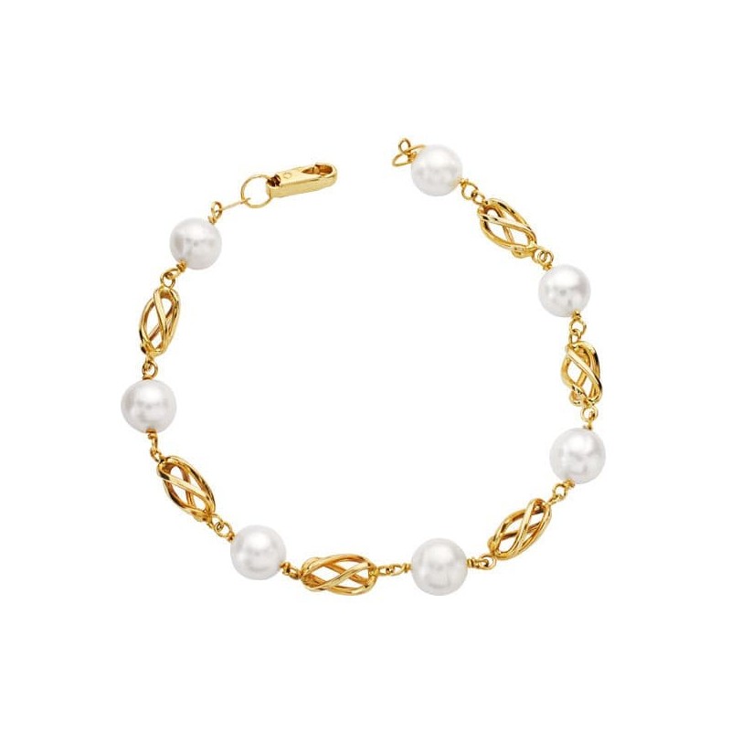 Pulsera Oro Amarillo Perla Y Jaula 19.5 Cm oro 18k
