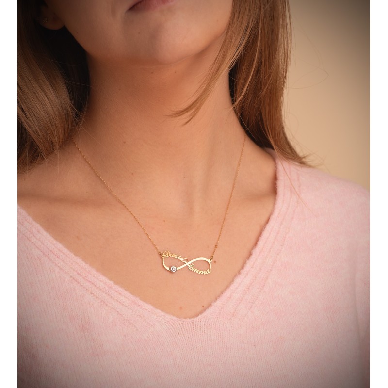 Gargantilla Oro Bicolor Infinito Personalizado 2 Nombres 35 Mm Diamante Cadena 44 2 Cm oro 18k