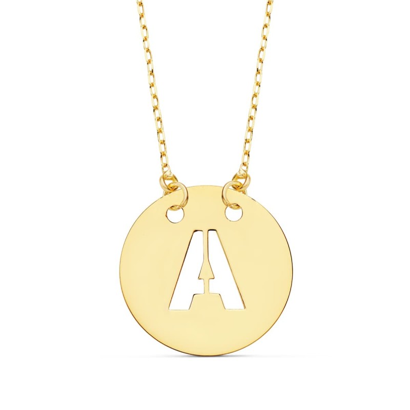 Colgante Oro Amarillo Letra " A " 15 Mm Cadena Forzada 42Cm oro 18k