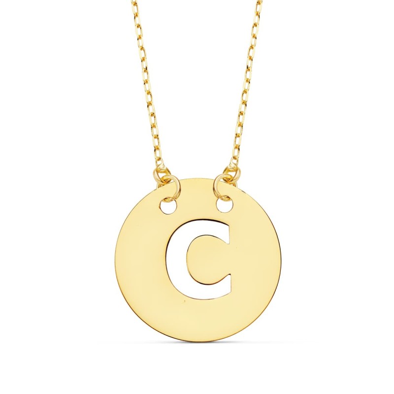 Colgante Oro Amarillo Letra " C " 15 Mm Cadena Forzada 42Cm oro 18k